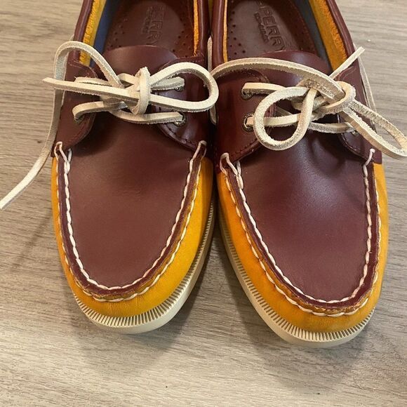 Sperry Top Sider Womens Custom 61421 Brown Yellow Leather Boat Shoes Size 6.5 M - Picture 3 of 7
